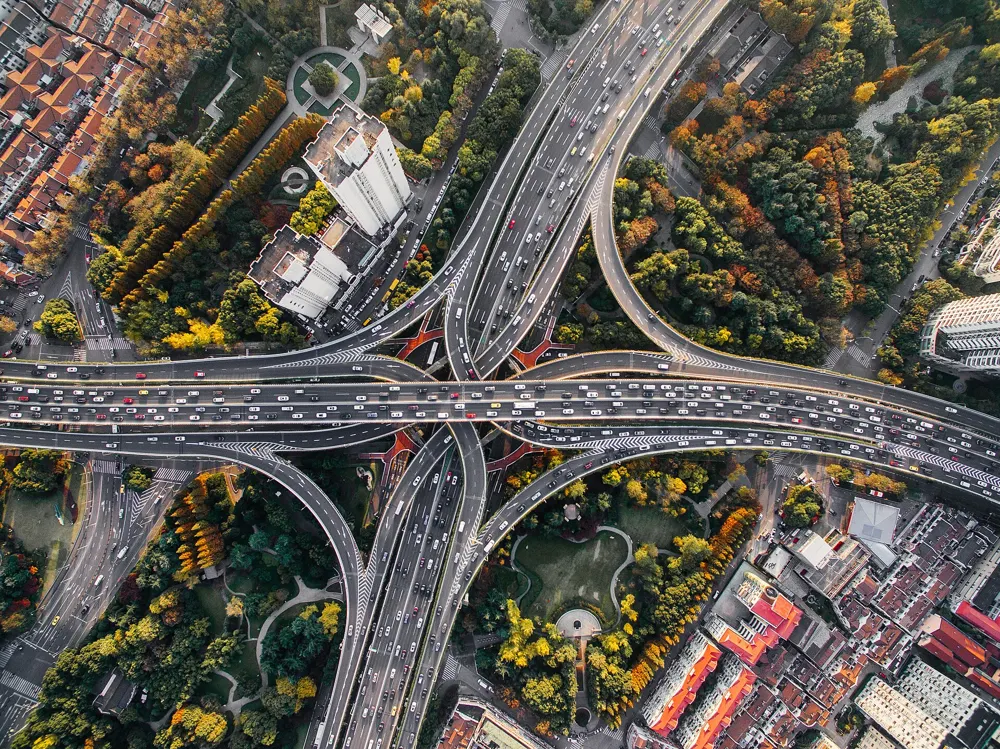 Aerial view of Shanghai's Yan'an East Road interchange